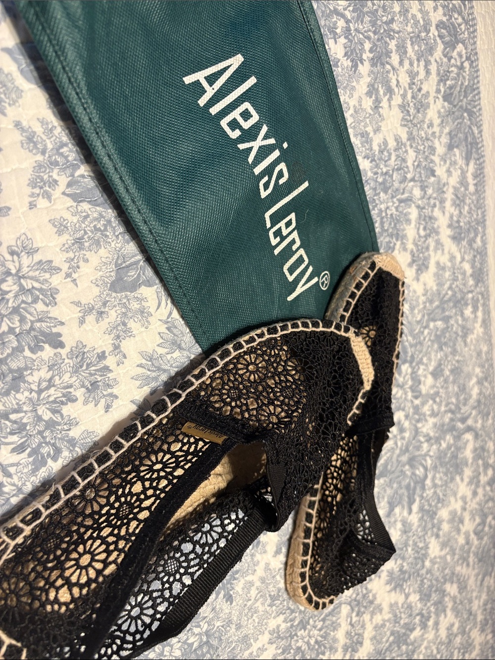 Black Lace Espadrille Flats with Jute Trim